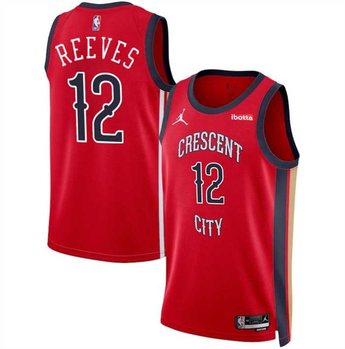 Mens New Orleans Pelicans #12 Antonio Reeves Red 2024 Draft Statement Edition Stitched Basketball Jersey Dzhi->new orleans pelicans->NBA Jersey